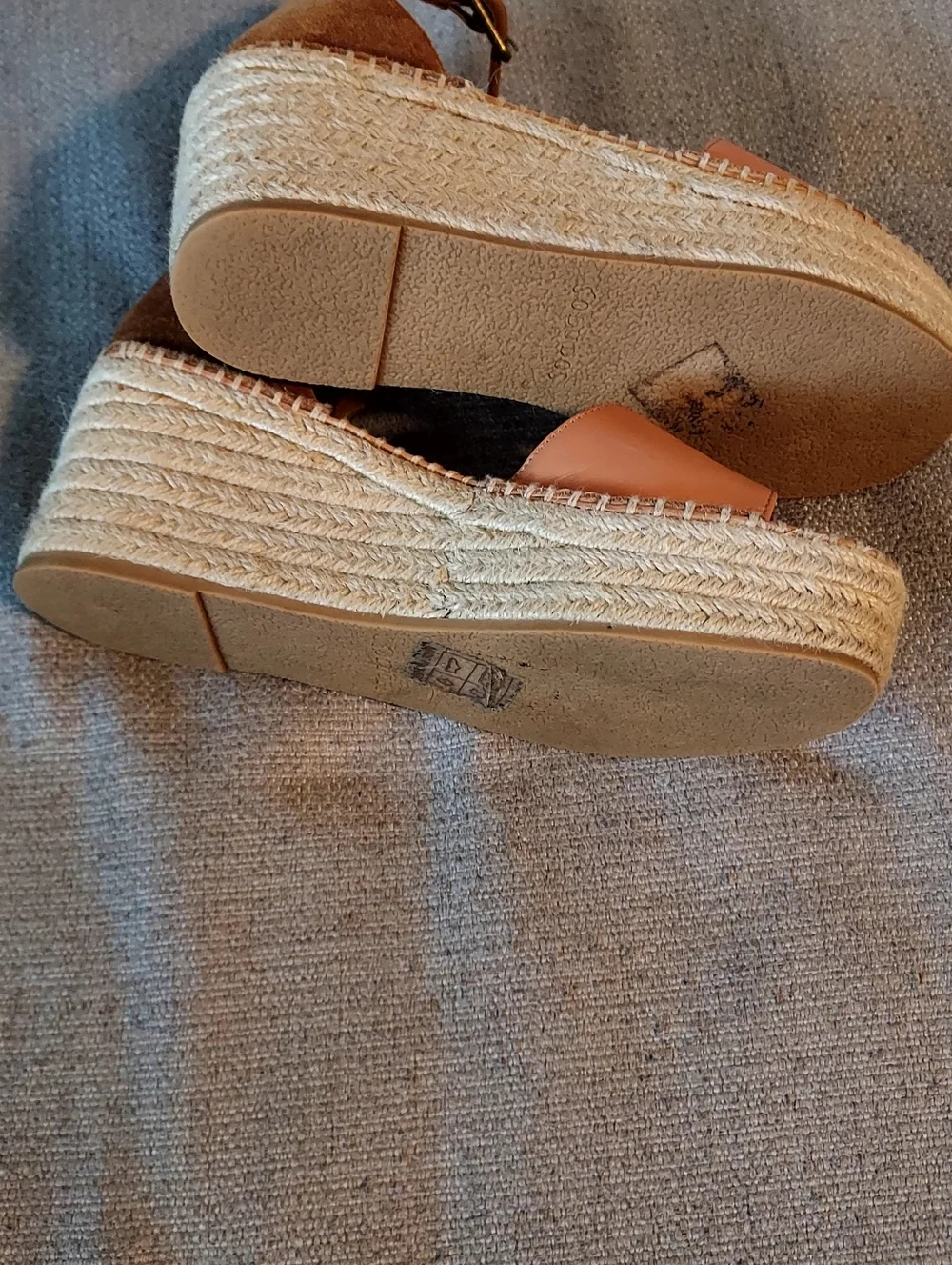 Soludos Tan Leather Espadrille Wedge Sandals with Ankle Strap Sz 7.5
